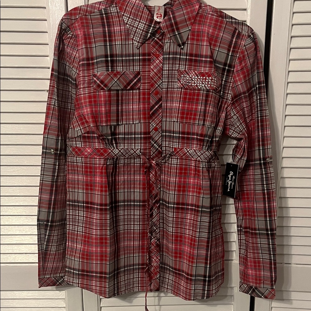 Pepe Jeans Red and Black Plaid Button Down Shirt